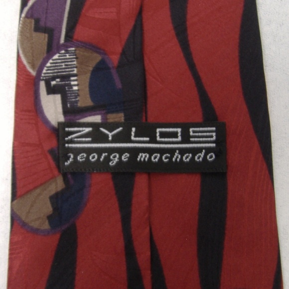 Zylos George Machado Neck Tie Red Black 100% Silk - Picture 4 of 5